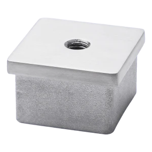 Platte indrukbare eindkap voor 40x40 mm profiel met M8 schroefdraad, AISI 304 satijn