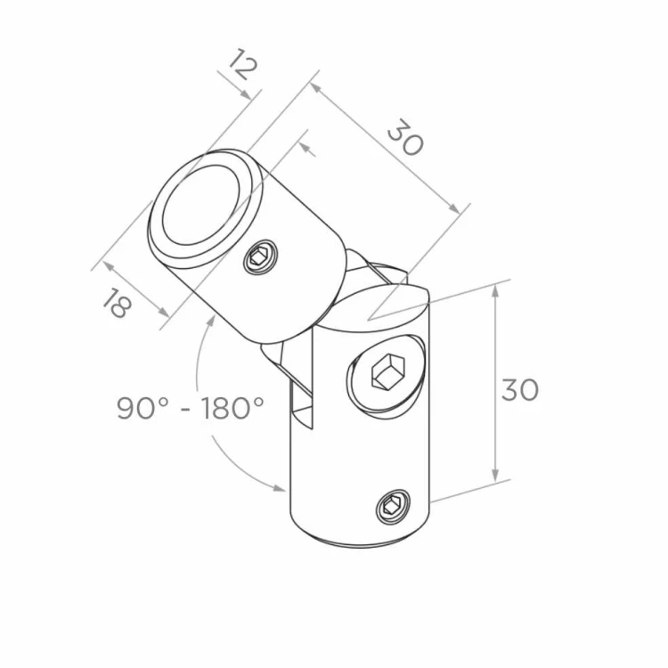 Postal – balustrade scharnierknie 90°–180° voor staaf Ø 12 mm, AISI 304 satijn 001-146 (2)