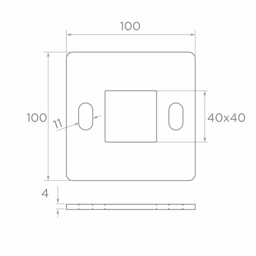 Balustradepaal voetplaat voor lassen 100×100 mm – roestvrijstaal AISI 304, systeem 40×40 001-162 (2)