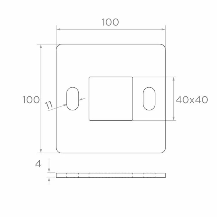 Balustradepaal voetplaat voor lassen 100×100 mm – roestvrijstaal AISI 304, systeem 40×40 001-162 (2)