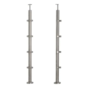 PSG hoekpaal balustrade roestvrij staal AISI 304 ø42,4 mm H1060 mm met houders voor buizen ø12 mm
