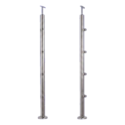 PSG doorloop balusterpaal Ø42,4 mm van RVS AISI 304 – 4 houders Ø12, vloermontage 001-207 (1)