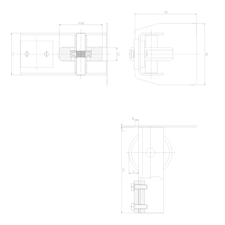 PSG oprijrol 140 mm met eindstuk voor zelfsluitende schuifpoort 001-299 (2)